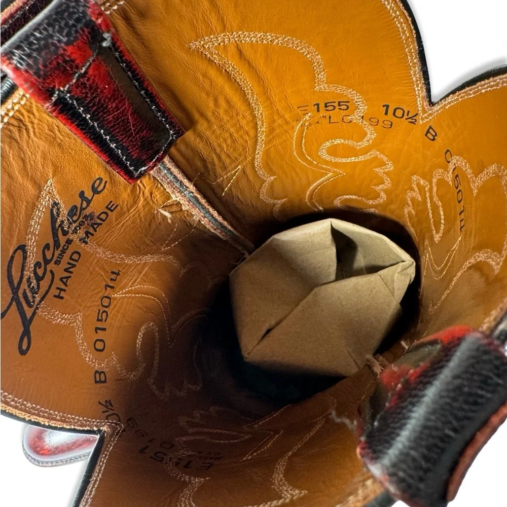 Lucchese Womens Boots Size 10.5 Black Cherry Vintage Goat Skin Leather Knee High - Picture 12 of 13